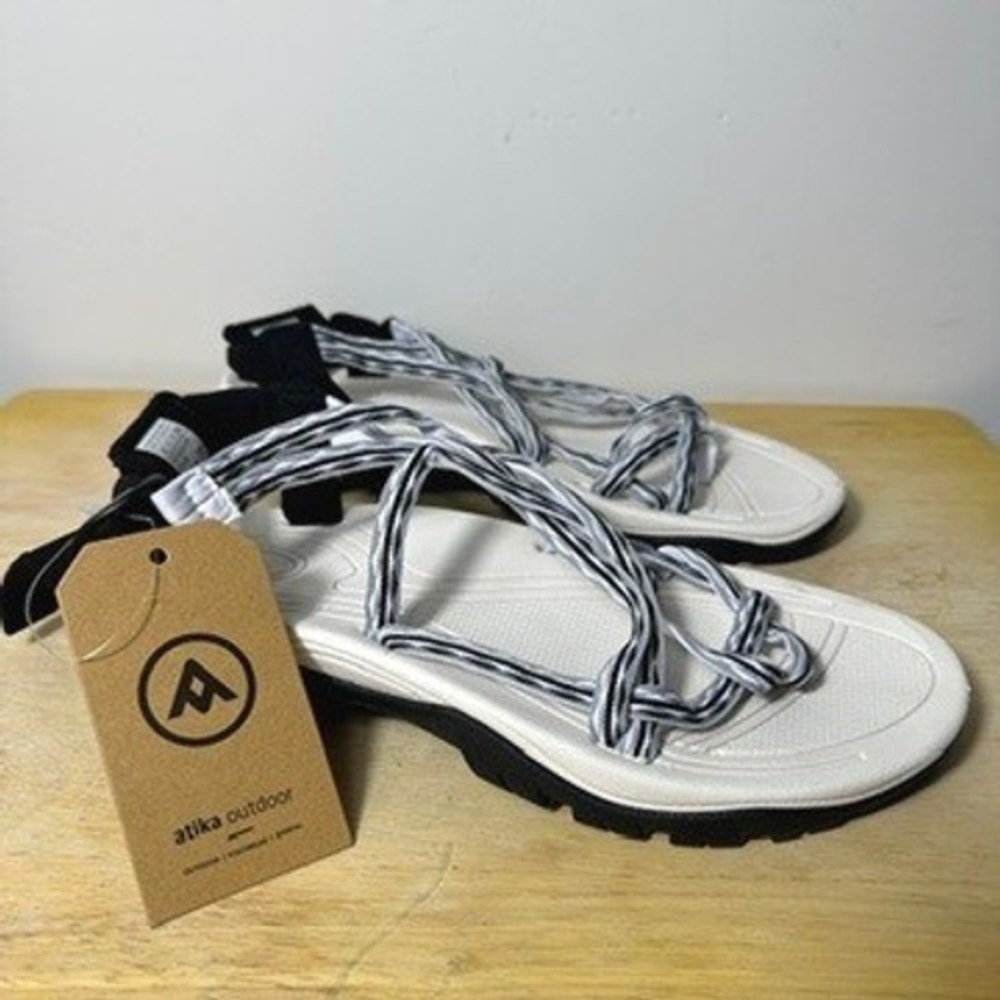 Atika Outdoor Womens Rosebud W238-GRK Strappy‎ Hiking Sandals White Black Size 8